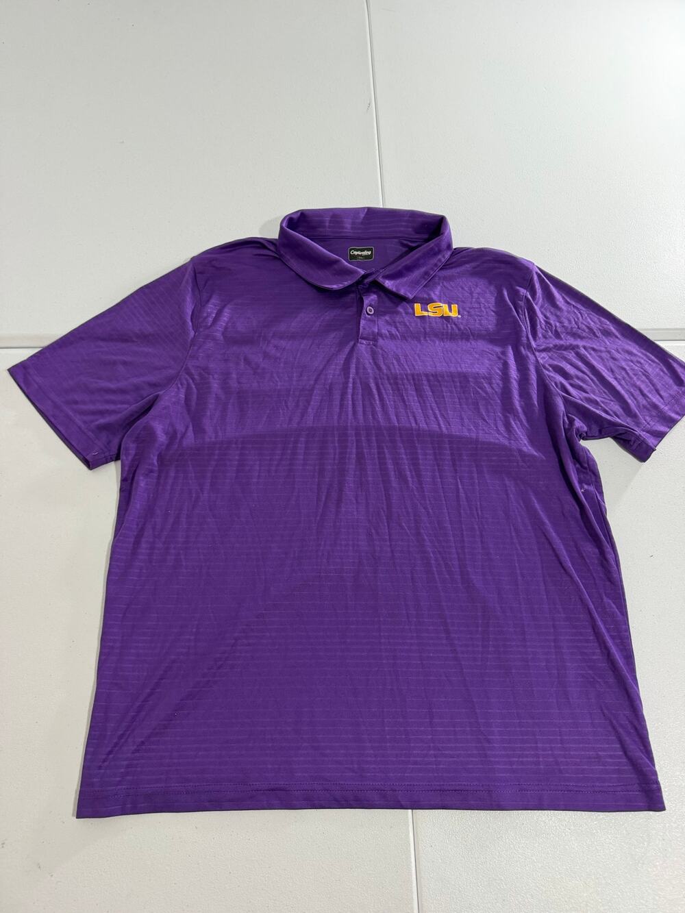 Captivating LSU Tigers Polo Shirt Mens XXL Purple Performance Golf Striped Logo